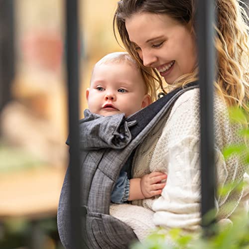 Hoppediz Babytrage Bondolino Plus, Komforttrage ab Geburt, Bauchtrage und Rückentrage, gratis Aufbewahrungsbeutel, bebilderter Trageanleitung, Denim schwarz