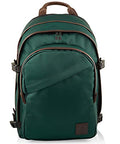 Invicta Round Plus Backpack Geräumiger Rucksack, praktisch &amp; unisex, mit Laptopfach für Uni, Arbeit, Reise &amp; Fahrrad; Daypack, grün/braun   mit Lederdetails &amp; italienisches Design