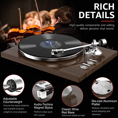 Vinyl Plattenspieler Bluetooth Schallplattenspieler Riemenantrieb Eingebauter Phono Vorverstärker 2 Geschwindigkeiten 33 u. 45 U/min Einstellbare Gegengewicht Magnetic Cartridge  Aufnahme über PC