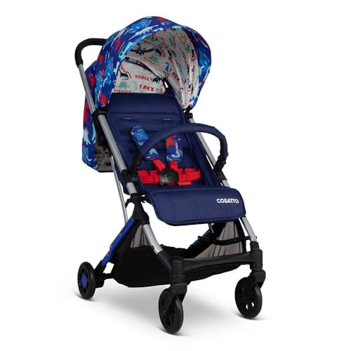 COSATTO Yo, Reisekinderwagen   leicht, kompakt, klappbar von Geburt an bis 25 kg   flugzeugtauglich, einfaches Zusammenklappen mit einer Hand, großer 8 kg Einkaufskorb mit Regenschutz (Dino Bright)