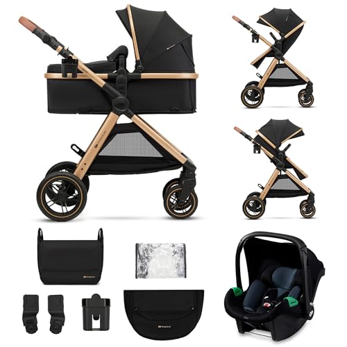 Kinderkraft ESME Kinderwagen 3 in 1 komplettset bis 26 kg, Kombikinderwagen reisesysteme mit Babyschale I size 40 75 cm, Zusammenklappen, Liegeposition, Schwarz