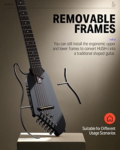 Donner HUSH I Leise Elektro Akustik Gitarre für Unterwegs, Kopfloser Tragbarer Reisegitarre, Ultraleichte Ahornkorpus mit abnehmbaren Rahmen, Gigbag und Zubehör