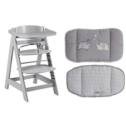 roba Treppenhochstuhl mitwachsend, Sit Up Click &amp; Fun, Holz taupe, mit abnehmbarem Essbrett und Sitzverkleinerer Jumbotwins