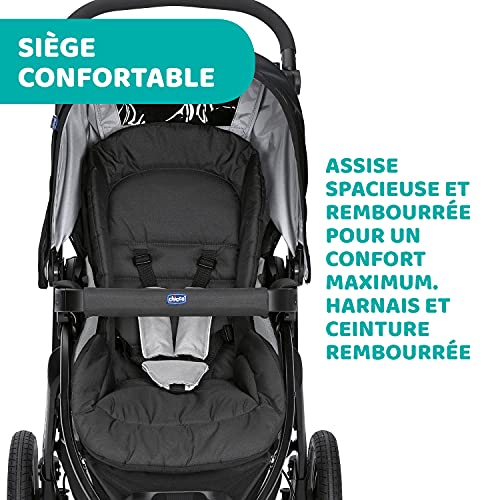 Chicco Activ3 Kinderwagen mit 3 Rädern, leicht zu fahren in jedem Gelände, breiter Sitz, verstellbare Rückenlehne, praktischer Verschluss, verstellbare Stoßdämpfer, 0 Monate , Jet Black