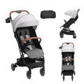 VEVOR Standard Kinderwagen, mit 95° 175° verstellbarer Rückenlehne und 0/90° verstellbarer Fußstütze und Ein Klick Faltfunktion, Kinderbuggy mit Getränkehalter und Tragetasche, Hellgrau
