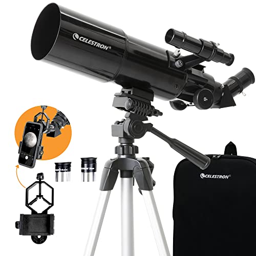 Celestron 22030 Travel Scope tragbares Refraktor Teleskop 80 mm Linse mit vollvergüteter Glasoptik, Bonus, Astronomie Softwarepaket und Digiscoping Smartphone Adapter