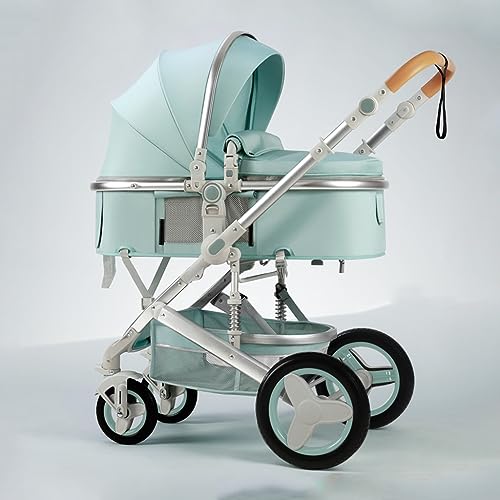 2 In 1 Konvertierbarer Baby Kinderwagen Bassinet Kinderwagen,Stoßsicherer Luxus Kinderwagen Für Neugeborene Und Kleinkinder, Hochformatiger Sitz Baby Buggy (Color : Groen)