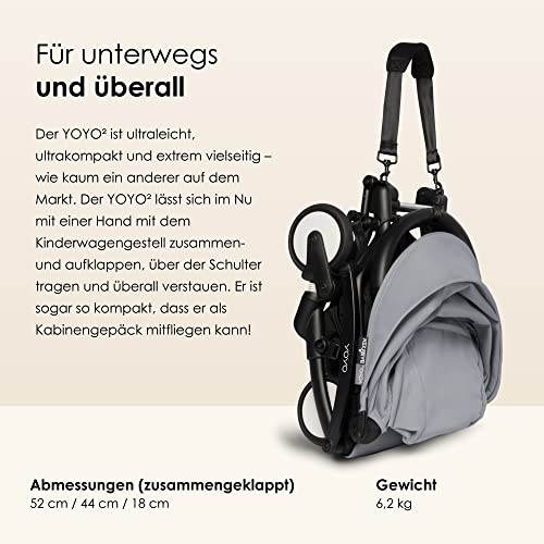 BABYZEN YOYO2 Kinderwagen (Kinderwagengestell Black und 6  Textile Set Stone)   Inklusive Gurt, Rückenlehne, Verdeckbügel, Schultergurt, Aufbewahrungstasche, Sitzpolster und farbgleichem Verdeck