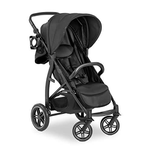 hauck Buggy Rapid 4D Air für Kinder ab Geburt bis 22 kg mit Liegefunktion, UPF 50  , Lufträder hinten &amp; Gummiräder vorne, Getränkehalter, Höhenverstellbar, XL Korb bis 3 kg (Black)