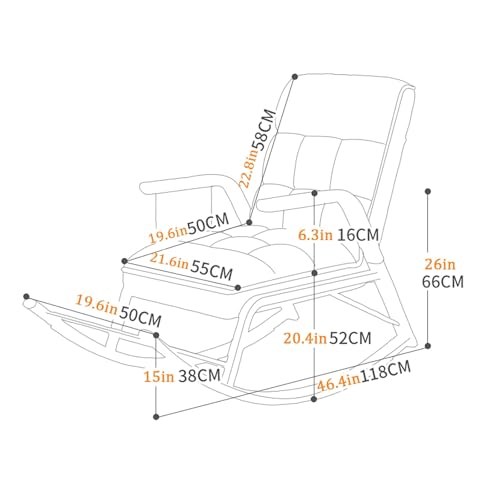 JIAOCKJIAO Schaukelstuhl for Kinderzimmer, Gepolsterter Schaukelsessel mit Seitentaschen, Sessel mit Fußstütze, Verstellbare Rückenlehne, Freizeit Relaxsessel, for Wohnzimmer (Color : Wit)