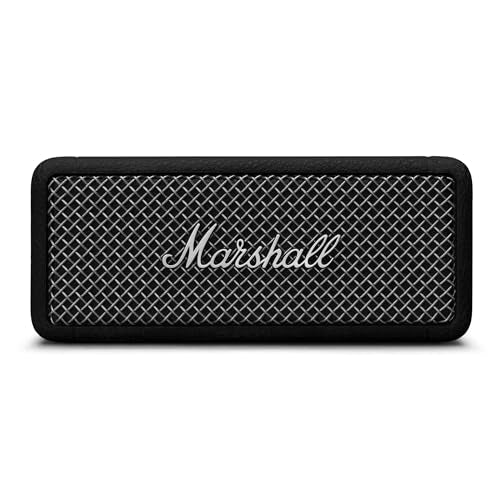 Marshall Emberton II tragbare Bluetooth Lautsprecher, kabellos, koppelbar, IP67 Staub und wasserfest, über 30 Stunden Spielzeit, Schnellladung, Innen  und Außenlautsprecher   Schwarz und Stahl