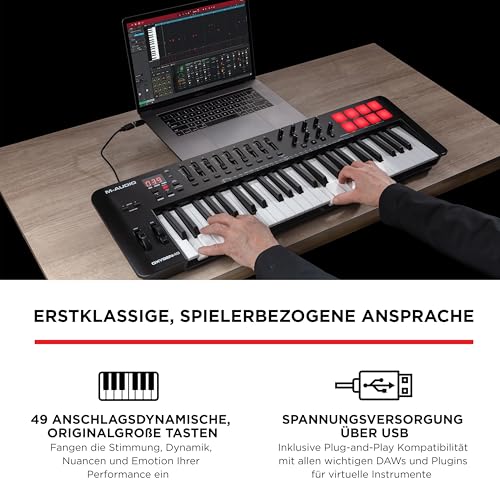 M Audio Oxygen 49 V – 49 Tasten USB MIDI Keyboard Controller mit Beat Pads, Smart Chord &amp; Scale Modi, Arpeggiator und Softwarepaket inklusive