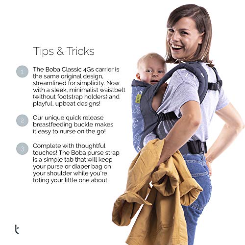 Boba Babytrage Classic Carrier   Babytragetasche im Rucksack Stil – Tragen Sie Ihr Kind auf dem Bauch wie auch auf dem Rücken, für Babies ab 3kg bis zu Kleinkindern bis 20kg (Organic Midnight)