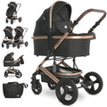 Lorelli Kinderwagen Boston 2 in 1 inkl. Babywanne und Sportsitz, Baby Kombikinderwagen bis 22kg, Zusammenklappbar, Große Räder, Großer Einkaufskorb, Fußsack, Federung, Organizer Tasche, Schwarz