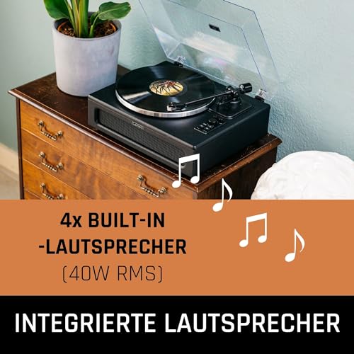 Lenco LS 430 Plattenspieler   Bluetooth Plattenspieler   integrierte Lautsprecher 40 Watt RMS   Riemenantrieb   Pitch Control   Vorverstärker   RCA Out und AUX In   3,5mm   Schwarz LS 430BK