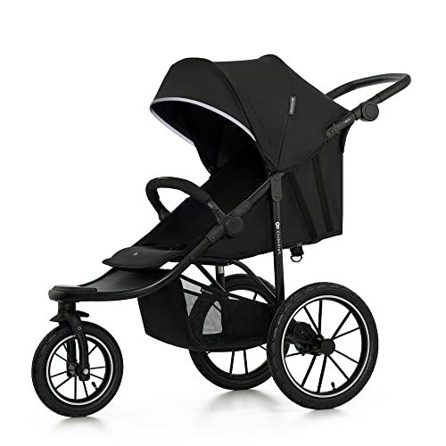 Kinderkraft HELSI Buggy bis 27 kg, Buggy ab geburt, Baby Jogger, Laufkinderwagen mit große Luftreifen, Liegefunktion, Verstellbarer Elterngriff, Zusammenklappen, Untersitzkorb, Schwarz