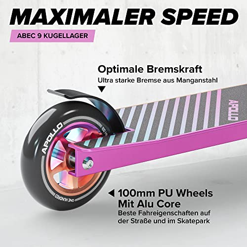 Apollo Stunt Scooter   Genius Pro | Robuster Kinder Scooter mit ABEC 9 Kugellager | Trick Roller, Tretroller, Starker Stuntroller | Top Stunt Scooter Kinder ab 6 Jahre | perfekt auch als Cityroller