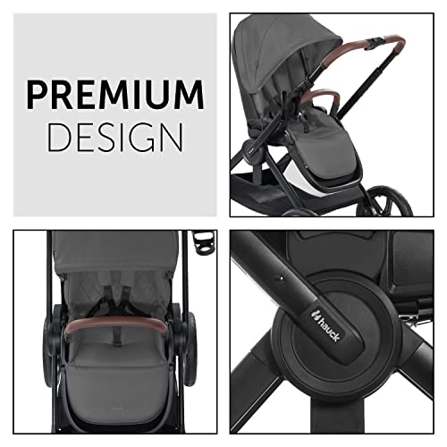 hauck Kinderwagen mit Beindecke Walk N Care ab Geburt bis 22 kg mit Liegefunktion, Becherhalter, Sitz Wendbar &amp; Höhenverstellbar, Gummireifen, Teleskopgriff, UPF 50 , Zusammenklappbar (Dark Grey9