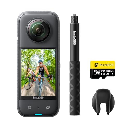Insta360 X3 Vlog Bundle   wasserdichte 360° Actionkamera mit 1/2" Sensor, 5,7K 360°, 72MP 360° Fotos, Stabilisierung, 2,29" Touchscreen, Vibrationsfeedback, KI Bearbeitung, Live Streaming