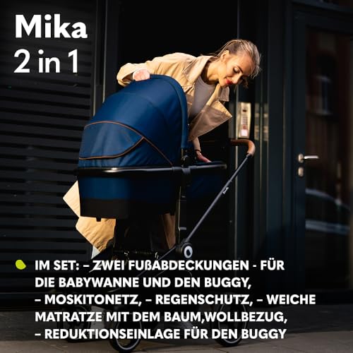 LIONELO Mika 2in1 Kombikinderwagen. Babywanne, Kinderwagen, Buggy. Regenschutz, Schultergurt zum Transport, Matratze, Moskitonetz, Fußabdeckung, wasserdichtes Material, Gummiräder (GREEN FOREST)