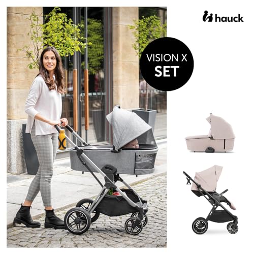 hauck 2 in 1 Kinderwagenset Vision X Set ab Geburt bis 22 kg mit Babywanne, wendbaren Sportsitz mit Beindecke und Liegefunktion, UPF 50 , Gummiräder, Getränkehalter, Zusammenklappbar (Melange Beige)