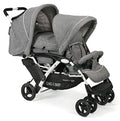 CHIC 4 BABY   Geschwisterwagen DUO mit Tragetasche und Regenschutz, Geschwisterkinderwagen für zwei Kinder, Zwillingswagen, Zwillingsbuggy, Tandemkinderwagen, Tandembuggy, Kinderwagen, Jeans grau