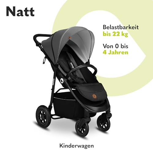 LIONELO Natt Kinderwagen Buggy bis zu 22 kg Verstellbarer Griff und Verstellung der Rückenlehne zur Liegeposition, 5 Punkt Gurt Große Offroad Räder Wasserdichtes XXL Verdeck, 0 4 Jahre