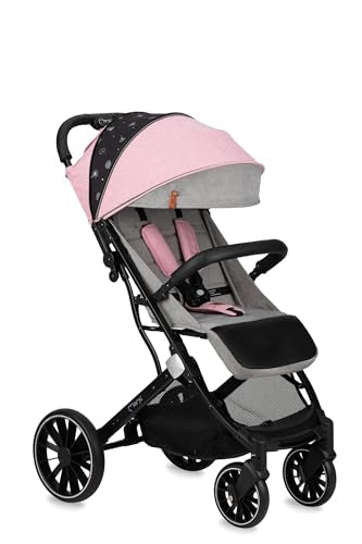 MoMi ESTELLE PLUS LIGHT Kinderwagen ab 6. Monat (bis 22 kg), klappbarer Buggy mit 5 Punkt Sicherheitsgurt, Einkaufskorb und Liegefunktion, Teleskop Stange zum Ziehen, steht nach dem Zusammenklappen