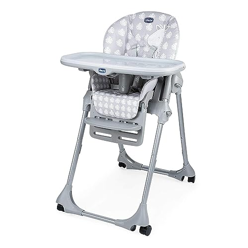 Chicco Polly Easy Kinderhochstuhl und Babywippe mit verstellbarer Höhe und Fußstütze, 4 Räder, kompaktes Schließen von 6 Monaten bis 3 Jahren Giraffe, 15 kg, 31x55x100 cm (1er Pack)