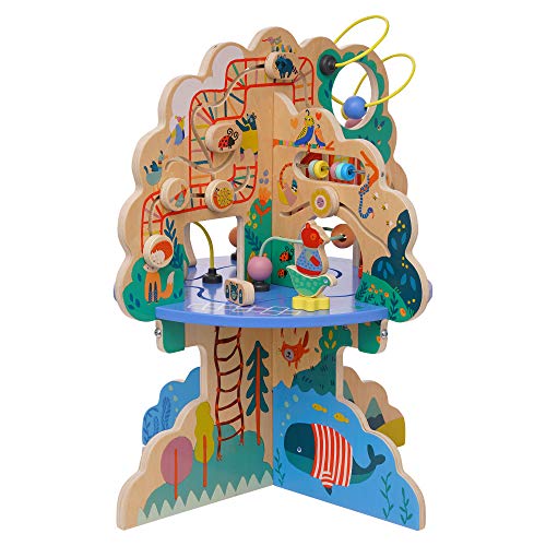 Manhattan Toy 160810 Playground Adventure Spielplatz Abenteuer Aktivitätszentrum aus Holz mit Segelflugzeugen, Abakus Bahn, Spinnern, Federspielzeug und Perlenketten, Multicolor