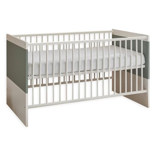 Stella Trading MITOS Sicheres Babybett 70x140 cm in Weiß/Salbei   Funktionales Baby Gitterbett für Ihr Babyzimmer   78 x 81 x 145 cm (B/H/T)