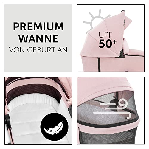 hauck 2 in 1 Kinderwagenset Vision X Set ab Geburt bis 22 kg mit Babywanne, wendbaren Sportsitz mit Beindecke und Liegefunktion, UPF 50 , Gummiräder, Getränkehalter, Zusammenklappbar (Melange Rose)