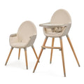 Kinderkraft Hochstuhl FINI2 2 in 1, Kinderhochstuhl, Babystuhl, Kombihochstuhl, Beine aus Holz, Sicherheitsgurte, Fußstütze, Doppeltablett, ab 6 Monate bis 5 Jahre, 5 Punkt Gurte, Beige