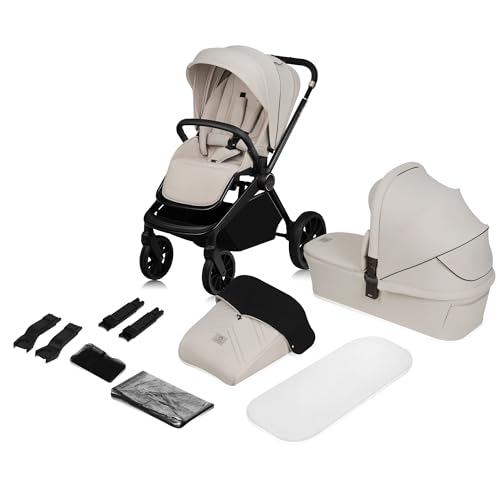 LIONELO MIKA PLUS 2 in 1 Buggy 0 48 Monate bis 22 kg Babywanne bis 9 kg, Rückenlehne und Füße verstellbar, AiryDots,Dämpfung, 360° drehbare PU Räder, XXL Verdeck