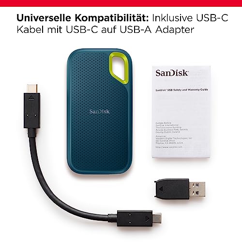 SanDisk Extreme Portable SSD 4 TB (tragbare NVMe SSD, USB C, bis zu 1.050 MB/s Lesegeschwindigkeit und 1.000 MB/s Schreibgeschwindigkeit, wasser  und staubbeständig) Monterey