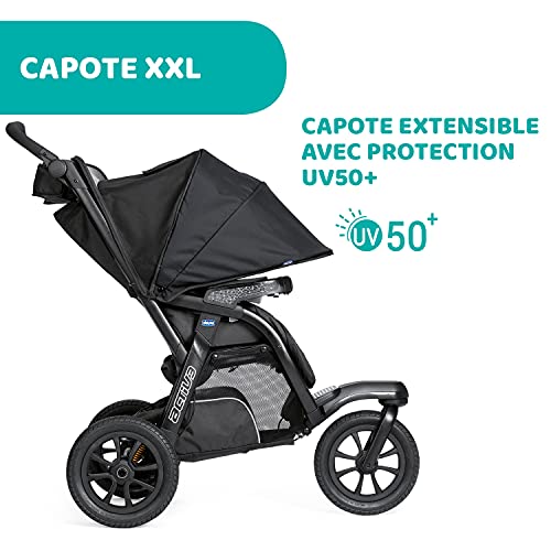 Chicco Activ3 Kinderwagen mit 3 Rädern, leicht zu fahren in jedem Gelände, breiter Sitz, verstellbare Rückenlehne, praktischer Verschluss, verstellbare Stoßdämpfer, 0 Monate , Jet Black