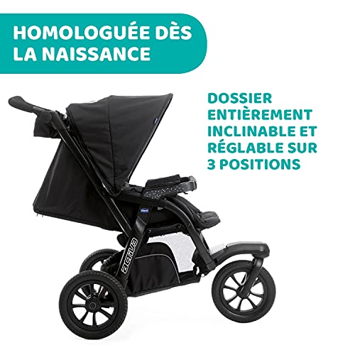 Chicco Activ3 Kinderwagen mit 3 Rädern, leicht zu fahren in jedem Gelände, breiter Sitz, verstellbare Rückenlehne, praktischer Verschluss, verstellbare Stoßdämpfer, 0 Monate , Jet Black