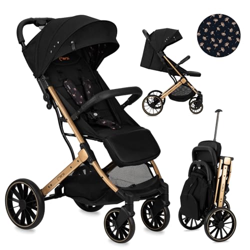 MoMi ESTELLE DAKAR Kinderwagen ab 6. Monat (bis 22 kg), klappbarer Buggy mit 5 Punkt Sicherheitsgurt, Einkaufskorb und Liegefunktion, Teleskop Stange zum Ziehen, steht nach dem Zusammenklappen Ginko