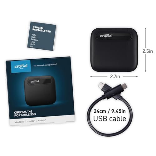 Crucial X6 2TB Externe SSD Festplatte, bis zu 800MB/s, PC und Mac, USB C 3.2 Portable Solid State Drive   CT2000X6SSD9