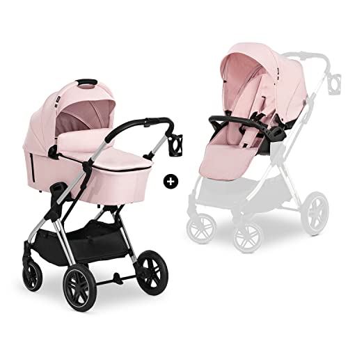 hauck 2 in 1 Kinderwagenset Vision X Set ab Geburt bis 22 kg mit Babywanne, wendbaren Sportsitz mit Beindecke und Liegefunktion, UPF 50 , Gummiräder, Getränkehalter, Zusammenklappbar (Melange Rose)