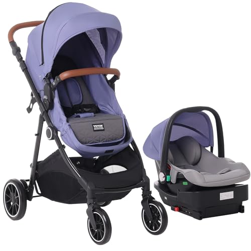VEVOR Reisesystem Kinderwagen mit Kindersitz, 3 in 1 Baby Autositz Kinderwagen Kombination, einfach zusammenzuklappen, EVA Reifen mit Bremse, Kinderwagen Autositz Kombinationsset aus Carbonstahl