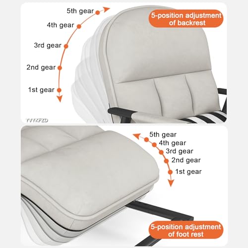 YVYKFZD Gepolsterter Schaukelstuhl, Kinderzimmer Schwingsessel Relaxstuhl, bequemer Schaukelsessel mit 5 Fach Verstellbarer Rückenlehne, für Wohnzimmer/Schlafzimmer/Kinderzimmer, Tragfähigkeit 200 kg