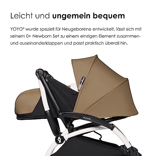 BABYZEN YOYO2 Kompletter Kinderwagen   Inklusive YOYO 0  Neugeborenen Set (Toffee), Kinderwagengestell (White) &amp; 6  Textilset (Toffee)   für Kleinkinder bis 22 kg