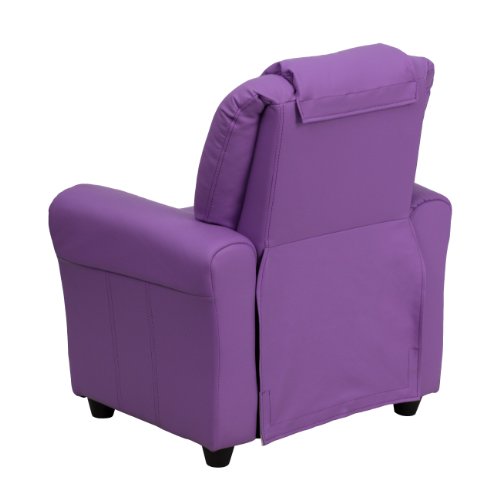 Flash Furniture Lehnsessel für Kinder, modern, mit Becherhalter und Kopfstütze, Holz, lila Vinyl, 61 x 48 x 48 cm