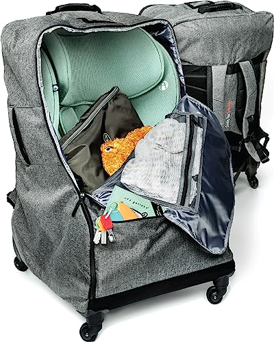 The Little Stork Autositz Reisetasche mit Rädern, 3 in 1 gepolsterter Autositz Tragerucksack mit extra Stauraum, um alle Ihre Kleinkind Flugzeug Reiseutensilien abzudecken, Baby Autositztaschen für