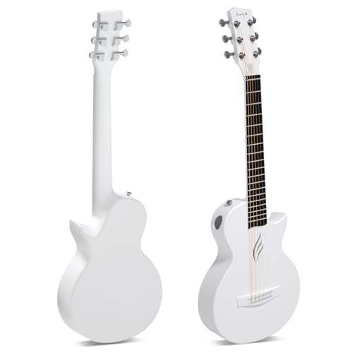 Enya Nova Go Mini Gitarre – Weiß 1/4 Akustik Gitarre Kohlefaser Reise Gitarre für Erwachsene Anfänger Starter Set Kinder Musikalische Aufklärung per Ostern Geburtstag Weihnachten Geschenk
