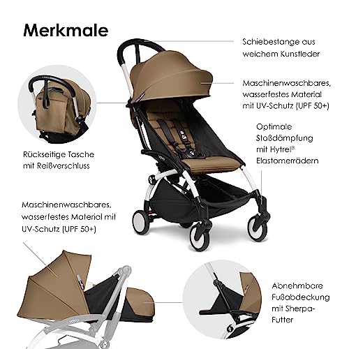 BABYZEN YOYO2 Kompletter Kinderwagen   Inklusive YOYO 0  Neugeborenen Set (Toffee), Kinderwagengestell (White) &amp; 6  Textilset (Toffee)   für Kleinkinder bis 22 kg