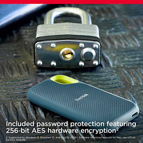 SanDisk Extreme Portable SSD 2 TB (tragbare NVMe SSD, USB C, bis zu 1.050 MB/s Lesegeschwindigkeit und 1.000 MB/s Schreibgeschwindigkeit, wasser  und staubbeständig) Monterey