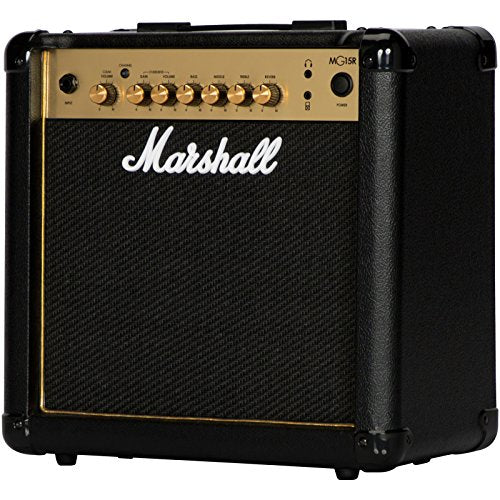 Marshall MG15GR Gitarren Combo Verstärker mit Reverb, Übungsverstärker geeignet für E Gitarre – Schwarz und Gold