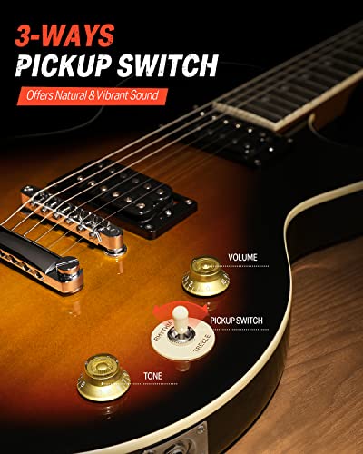 Donner E Gitarre Set E Gitarren LP Stil 39 Zoll Voller Größe mit Tasche, Gurt, Kabel (Sunburst)